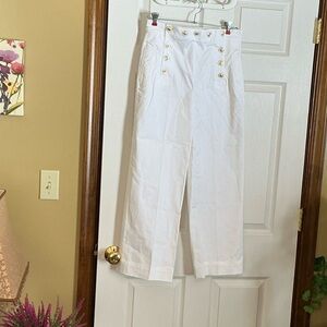 Zara White Cropped Pants with Gold Buttons